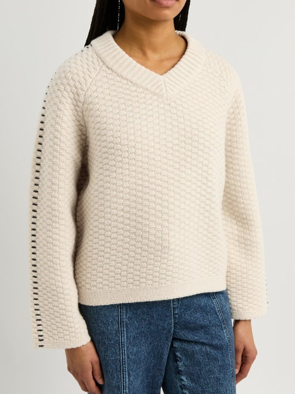 Rag & Bone Norma Waffle Knit Wool Sweater - Ivory - Size Small
